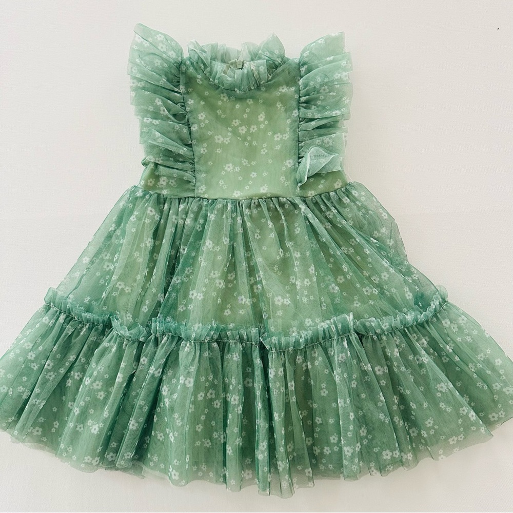 Maddie & Michelle Girls 5 Green Floral Ruffle Dress Spring Easter